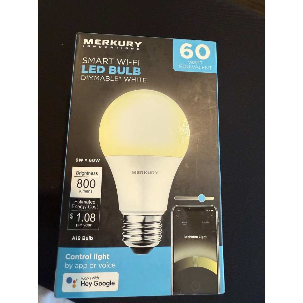 Merkury Innovations Smart Wi-Fi LED Bulb Dimmable White 60 Watt Equivalent